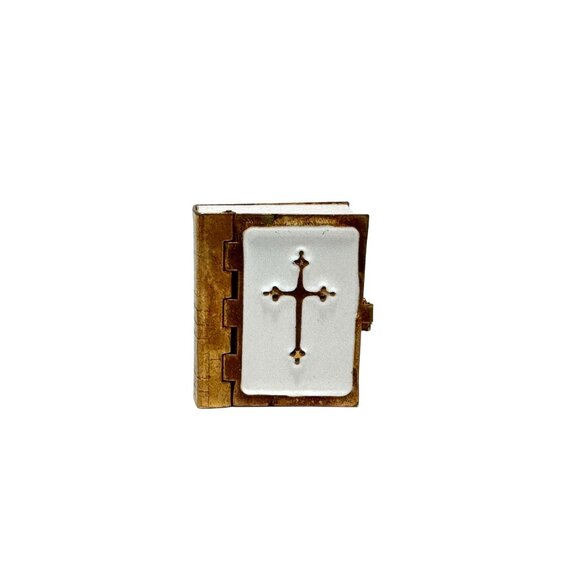 Miniature Bible Gold Tone Metal + Enamel -Mini- Gospel According to St. Matthew - Picture 1 of 5